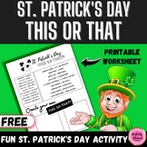 St. Patrick's Day THIS OR THAT Printable Game Worksheet | 