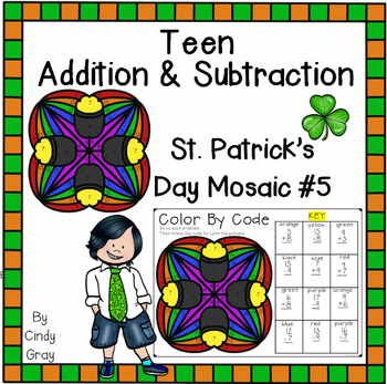 Preview of St. Patrick's Day Teen Addition and Subtraction ~ Mosaic #5