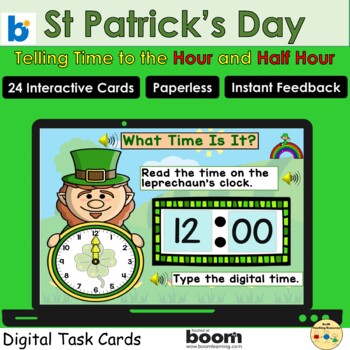 Preview of St Patrick's Day Telling Time To The Hour and Half Hour BOOM Cards™