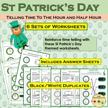 Preview of St Patricks Day Telling Time to the Hour and Half Hour Worksheets