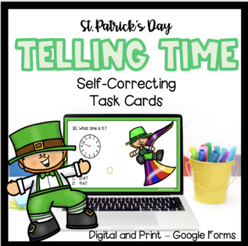 Preview of St. Patrick's Day Telling Time to the Minute Self-Correcting Digital and Print