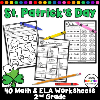 Preview of St. Patrick's Day Themed 2nd Grade Math and Literacy Worksheets and Activities