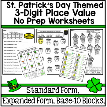 Preview of St. Patrick's Day Themed 3-Digit Place Value No Prep Math Worksheets