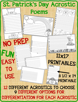 Preview of St. Patrick's Day Themed Acrostic Poems - Writing Activity Templates