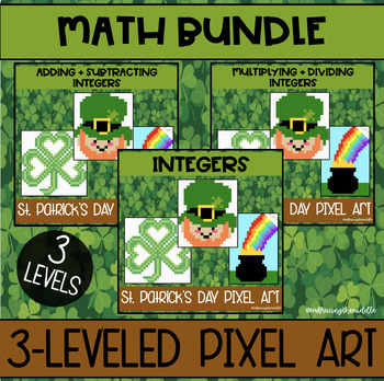 Preview of St. Patrick's Day Themed Pixel Art BUNDLE for Middle School Math