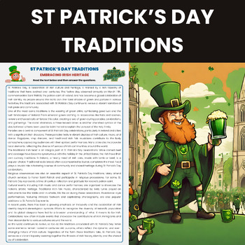 Preview of St Patricks Day Traditions Reading Comprehension Worksheet