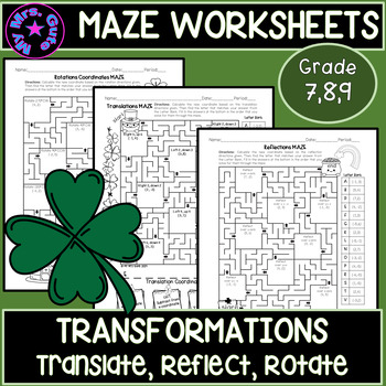 Preview of St. Patrick’s Day Transformations with Coordinates Mazes Worksheets