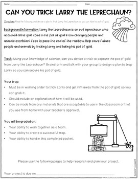 St. Patrick's Day Leprechaun Trap STEM Project by Teaching with Ninjanuity