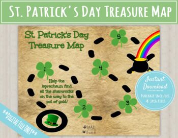 Preview of St. Patrick's Day Treasure Map | Shamrock Pot of Gold Rainbow 4 Leaf Clover Game
