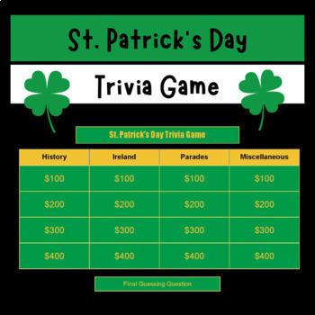 Preview of St. Patrick's Day Trivia Game - Fun Game for Middle School and High School