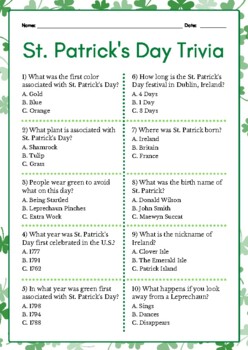 Free Printable Green Color Trivia Quiz with Answer Key