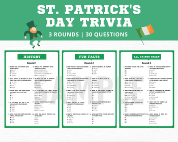 Preview of St. Patrick's Day Trivia, St. Patty's Trivia, St. Patrick's Day Games, Trivia