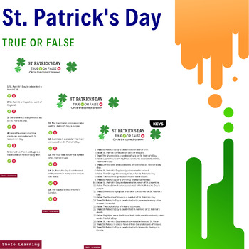 Preview of St. Patrick's Day True or False Challenge: Worksheet Set