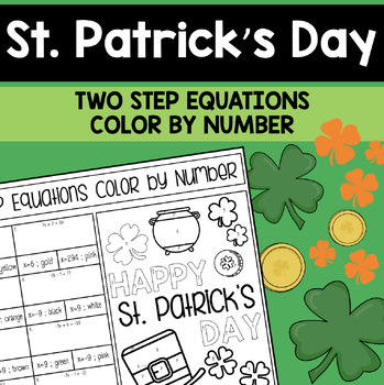 Preview of St. Patrick's Day Two Step Equations Color by Number for Middle Schoolers