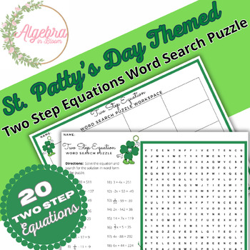 Preview of St. Patrick's Day // Two Step Equations // Math Word Search Puzzle