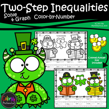 Preview of St. Patrick's Day | Two-Step Inequalities (solve & graph) | Color-by-Number