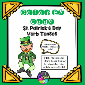 Preview of St. Patrick's Day Verb Tenses Grammar Practice - Color By Code!