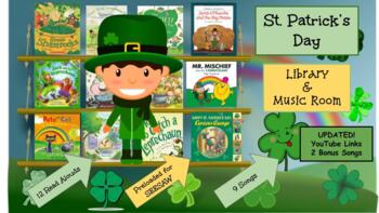 Preview of St. Patrick's Day Virtual Library & Music Room - SEESAW & Google Slides