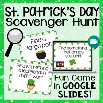 Preview of St. Patrick's Day Virtual Scavenger Hunt Party Games Printable