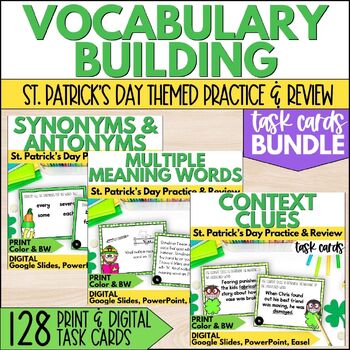 Preview of St. Patrick's Day Vocabulary Building Task Cards: Context Clues, Homonyms & More