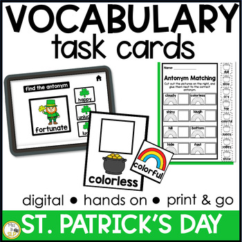 Preview of St. Patrick's Day Vocabulary Task Cards - Print, Digital, & No Prep