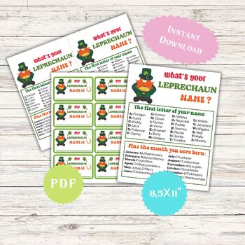 Preview of St. Patrick's Day What's Your Leprechaun Name Game, Classroom Name tags Activity