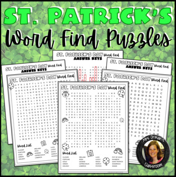 Preview of St. Patrick's Day Word Search Word Find Puzzles