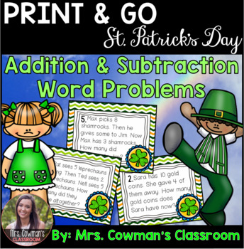Preview of St. Patrick's Day Word Problem Task Cards: Sums to 100