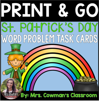 Preview of St. Patrick's Day Word Problem Task Cards: Sums to 20