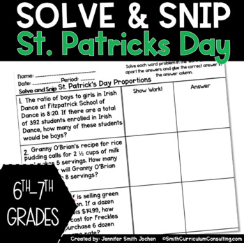 Preview of St. Patrick's Day Word Problems Solve and Snip® - Math Station - Proportions