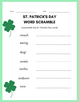 Preview of St. Patrick's Day Word Scramble