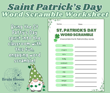 Preview of St. Patrick’s Day Word Scramble Worksheet | Spring Holiday Classroom Activity