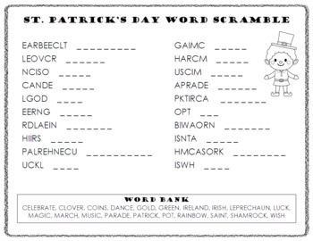 St. Patrick's Day Word Scramble and ABC Order (Cut and Paste) | TPT