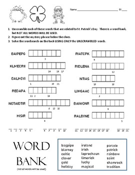 St. Patrick's Day Word Scramble and Word Search Puzzles by Ejjaidali's Deli