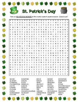 Preview of St. Patrick's Day Word Search (50 Words)