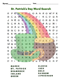 Preview of St. Patrick's Day Word Search- Easel Worksheet- Online Learning/Tutoring-