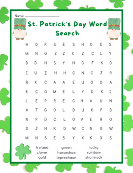 Preview of St. Patrick's Day Word Search