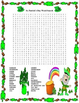 Preview of St. Patrick's Day Word Search- Harder 28 Words