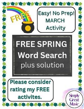 Preview of St. Patrick's Day Word Search, March Activity, Spring Worksheet, Free, No Prep