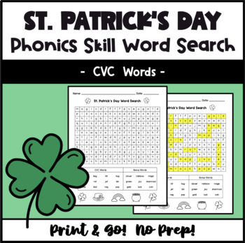 Preview of St. Patrick's Day Word Search Phonics - CVC