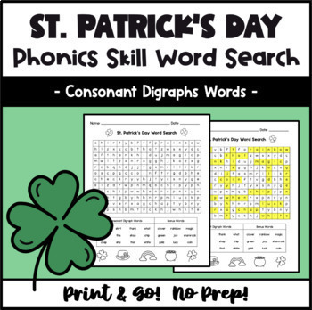 Preview of St. Patrick's Day Word Search Phonics - Consonant Digraphs