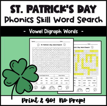 Preview of St. Patrick's Day Word Search Phonics - Vowel Digraphs
