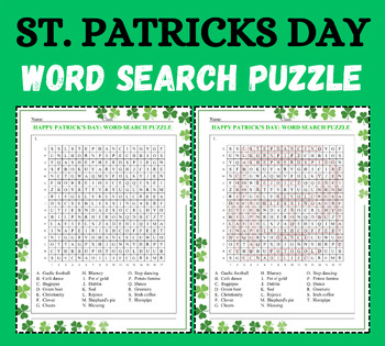 Preview of St. Patrick's Day Word Search Puzzle Vocabulary Worksheet