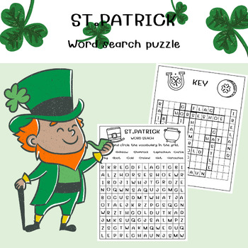 Preview of St. Patrick's Day Word Search: Shamrock Adventure Puzzle & Answer Key