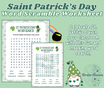 Preview of St. Patrick’s Day Word Search Worksheet | Spring Vocab Classroom Activity