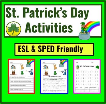 Preview of St. Patrick's Day ESL Activities: Reading Comprehension; word search - SPED ok