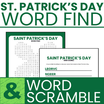 Preview of St Patrick's Day Word Search and Word Scramble- Activity, Word Find, Worksheets