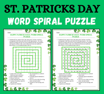 Preview of St. Patrick's Day Word Spiral Puzzle Vocabulary Worksheet