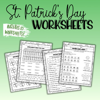 Preview of St. Patrick's Day NO PREP Worksheets - Math, ELA, and More!