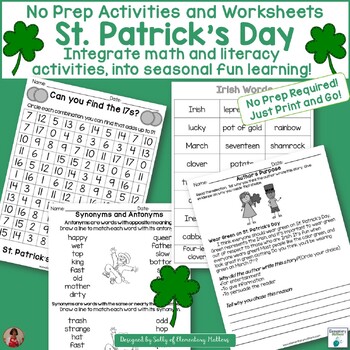 Preview of St. Patrick's Day No Prep Literacy & Math Worksheets, Activities & Printables